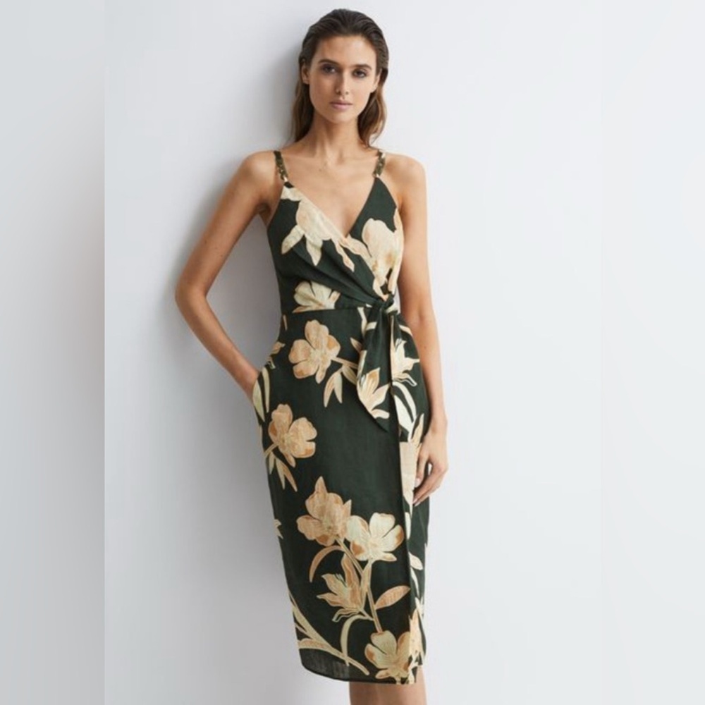 NEW Reiss ALICE FITTED FLORAL PRINT MIDI DRESS